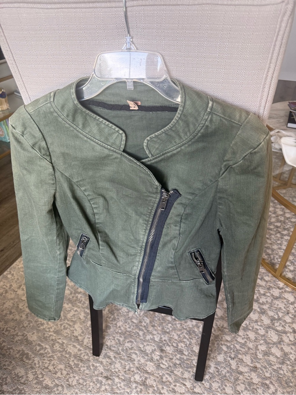 Free People Olive Green Asymmetrical Zip Peplum Jacket Moto Military, 4 - Picture 2 of 9
